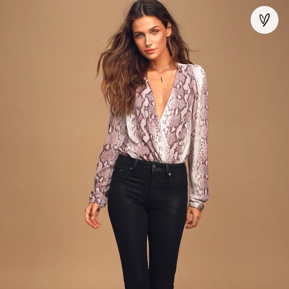 Lulus Purple Snakeskin Long Sleeve Bodysuit